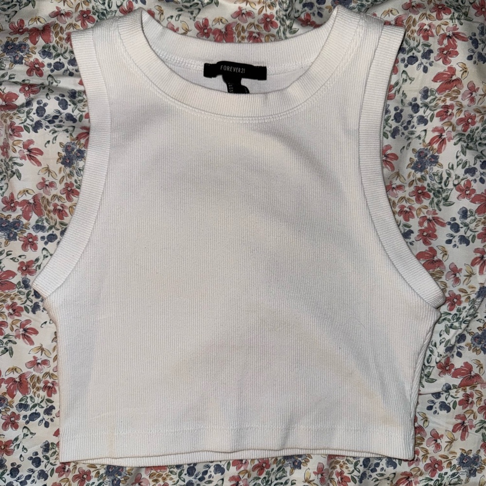 Forever 21 Ivory Ribbed Crop Top